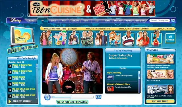 disney website from the 2000s