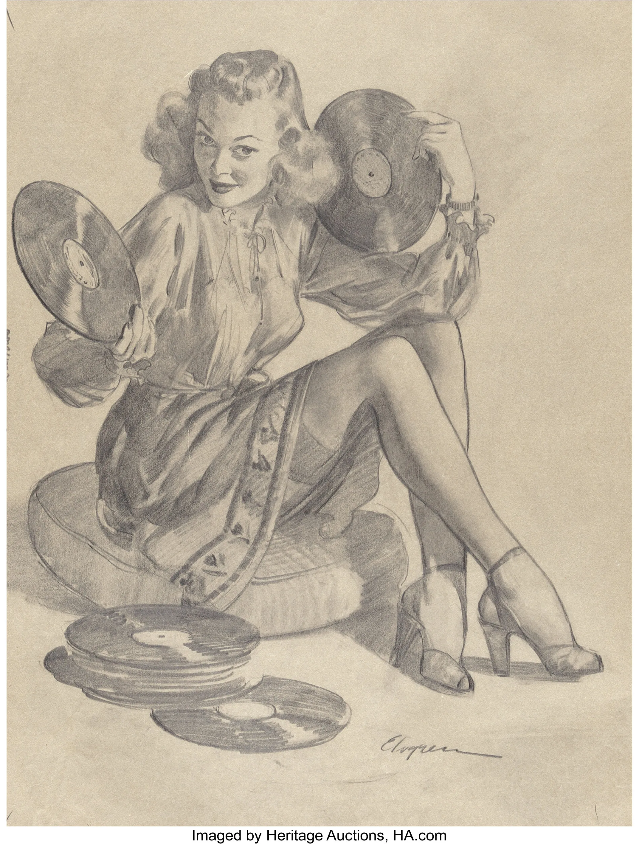 sketch of pin-up girl by gil elvgren