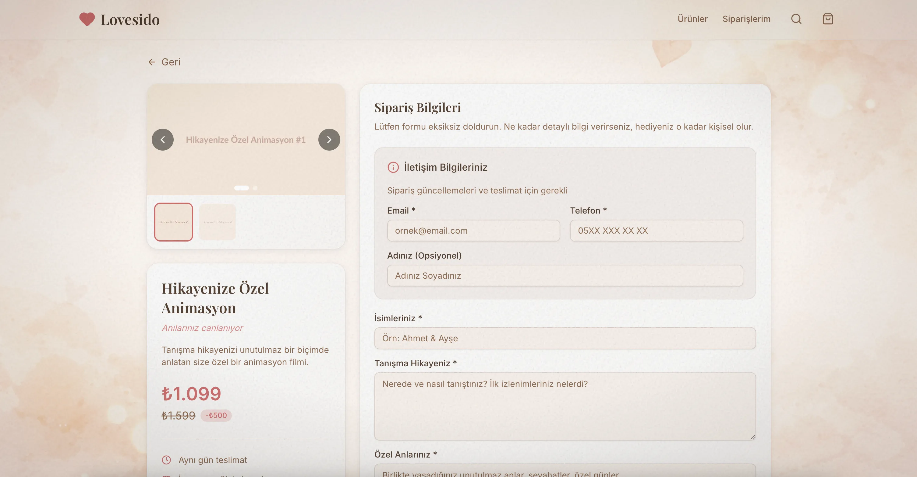 product page for personalized animation